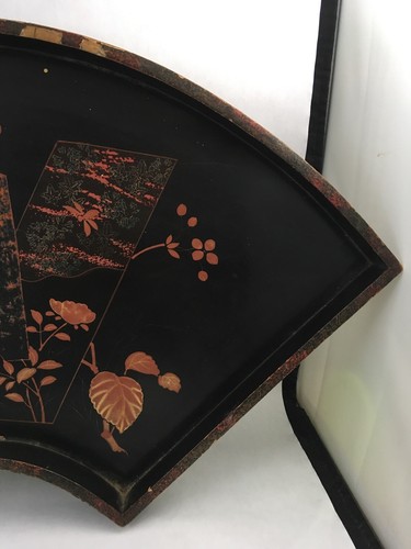 Pink Sparrows and Flowers on Black Vintage Japanese Lacquerware Tray 21.5" - Picture 6 of 11