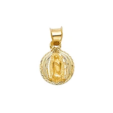 14K Yellow Gold DC Guadalupe Enamel Picture Religious Pendant  For Necklace  