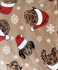 Throw Blanket Christmas Holiday Dogs Santa Hats Snowflakes Tan 50"x60"