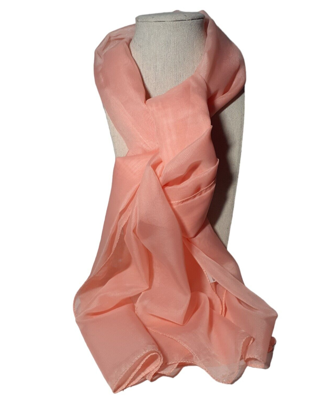 Rectangular Scarf Wrap Sheer Melon Orange Polyest… - image 10
