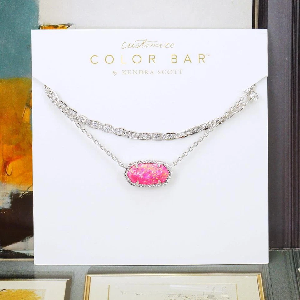 NWOT Kendra Scott Elisa Multi strands Bright Pink Kyocera Opal Necklace Silver