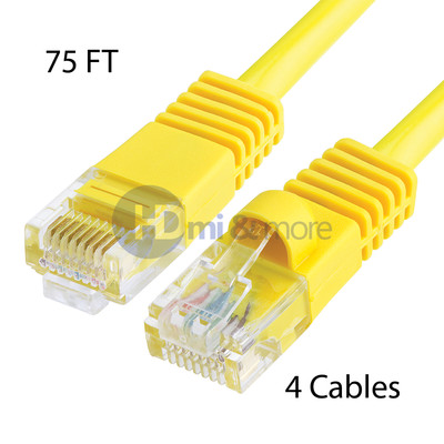 4x 75FT CAT5e Cable Ethernet Lan Network CAT5 RJ45 Patch Cord Internet Yellow
