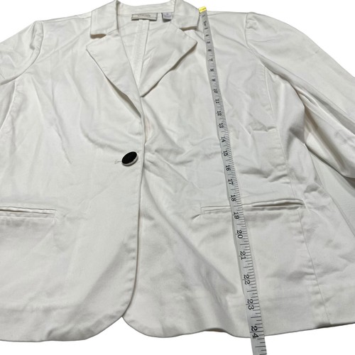 Chicos 1 Button Blazer Jacket Sz 2 Rouched Cuff Padded Shoulder White 3/4 Sleeve - Picture 8 of 11
