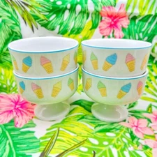 Vintage Ice Cream Sundae Pedestal Footed Ceramic Bowl Set of 4 Japan