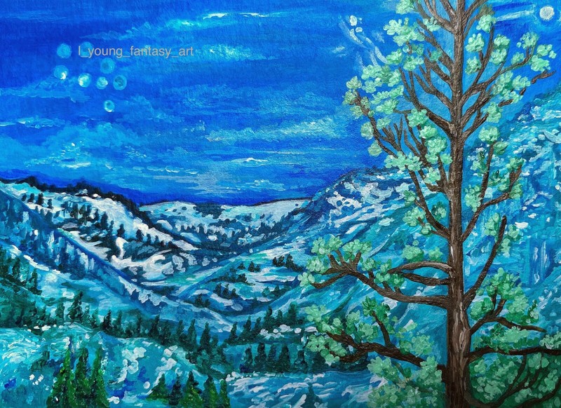 ORIGINAL ACEO ATC LANDSCAPE LAKE TAHOE NATURE TREES PAINTING OOAK ART BY LYOUNG