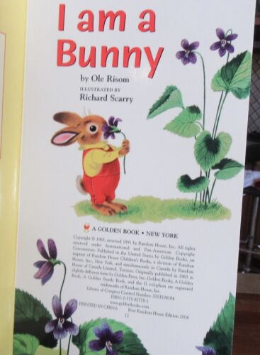 I AM A Bunny ~ Ole Risom con obras de arte de Richard Scarry. BOARDbook SIN leer en MELB - Imagen 2 de 12