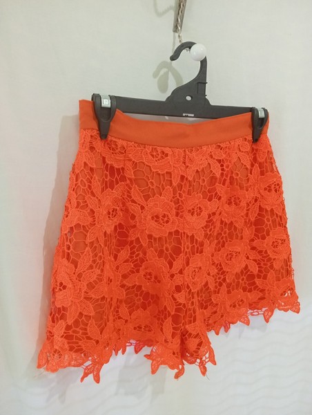 Bright Orange Cotton Lace Two Sisters High Waisted Shorts Ladies