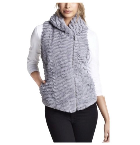 Patagonia Women's Vest Jacket Medium Gray Faux Fur Fleece Zip Up Pockets - Picture 3 of 5