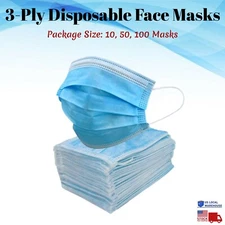 10/50/100/+ of 3-Ply Face Mask Ear Loop Non Medical Surgical Dental Disposable