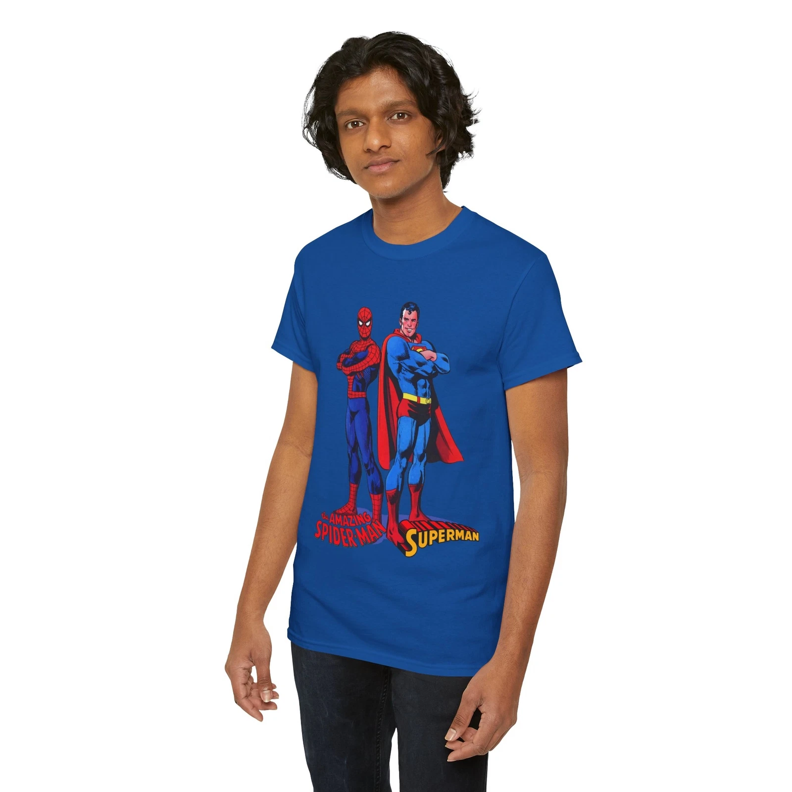 Amazing Spider-man, Superman T-Shirt - 1970s D.C Comics & Marvel Team-Up