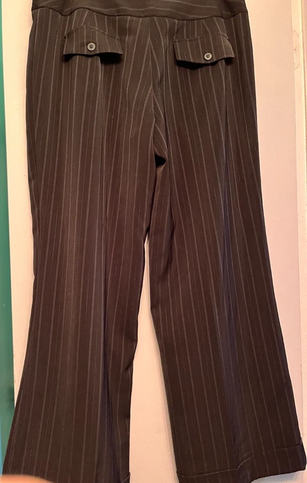 Studio 1940 Black Pinstripe Flat Front Zip Pants Cuffed Size 14P Wide Leg Women - Image 2 of 4