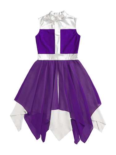 Kids Girls Praise Dance Dress Asymmetrical Chiffon Skirt Ballroom Costume - Picture 36 of 55