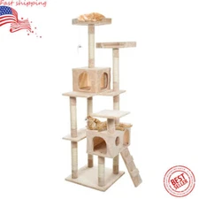 5.5 Ft Multi-Level Cat Tree Cat Pet Scratching Posts Cat Bed Play Space, Beige