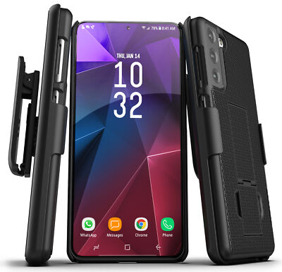 For Samsung Galaxy S21 Plus Belt Clip Case Slim Phone Cover with Holster - Black