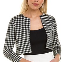 Carolina Herrera Cropped Jacquard silk blend jacket in black ivory Retail 1090 