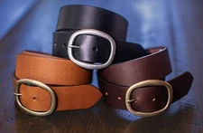 1.5" Men's Full Grain Buffalo Leather Belt w/ Center Bar Buckle - Made in USA