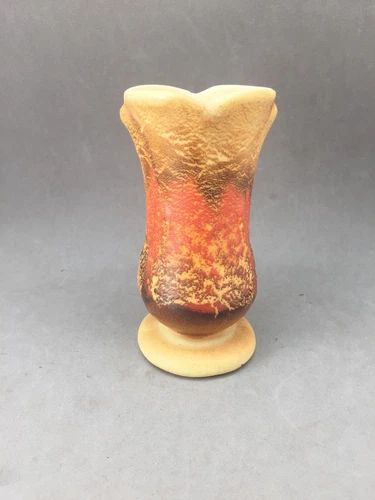 Lava Drip Glaze MCM Vase 4.5" Yellow Orange Brown Art Deco Haeger Pottery? Thick