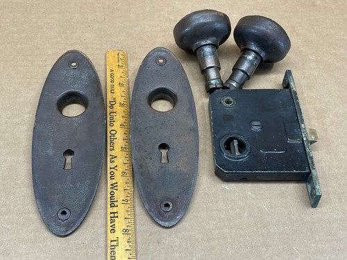 Antique Vintage Cast Iron Niles Chicago Greek Style Doorknob w Plates & Mortise1 - Picture 8 of 15