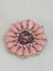 Vintage Milk glass pink rhinestone sparkly teardrop stone brooch pin