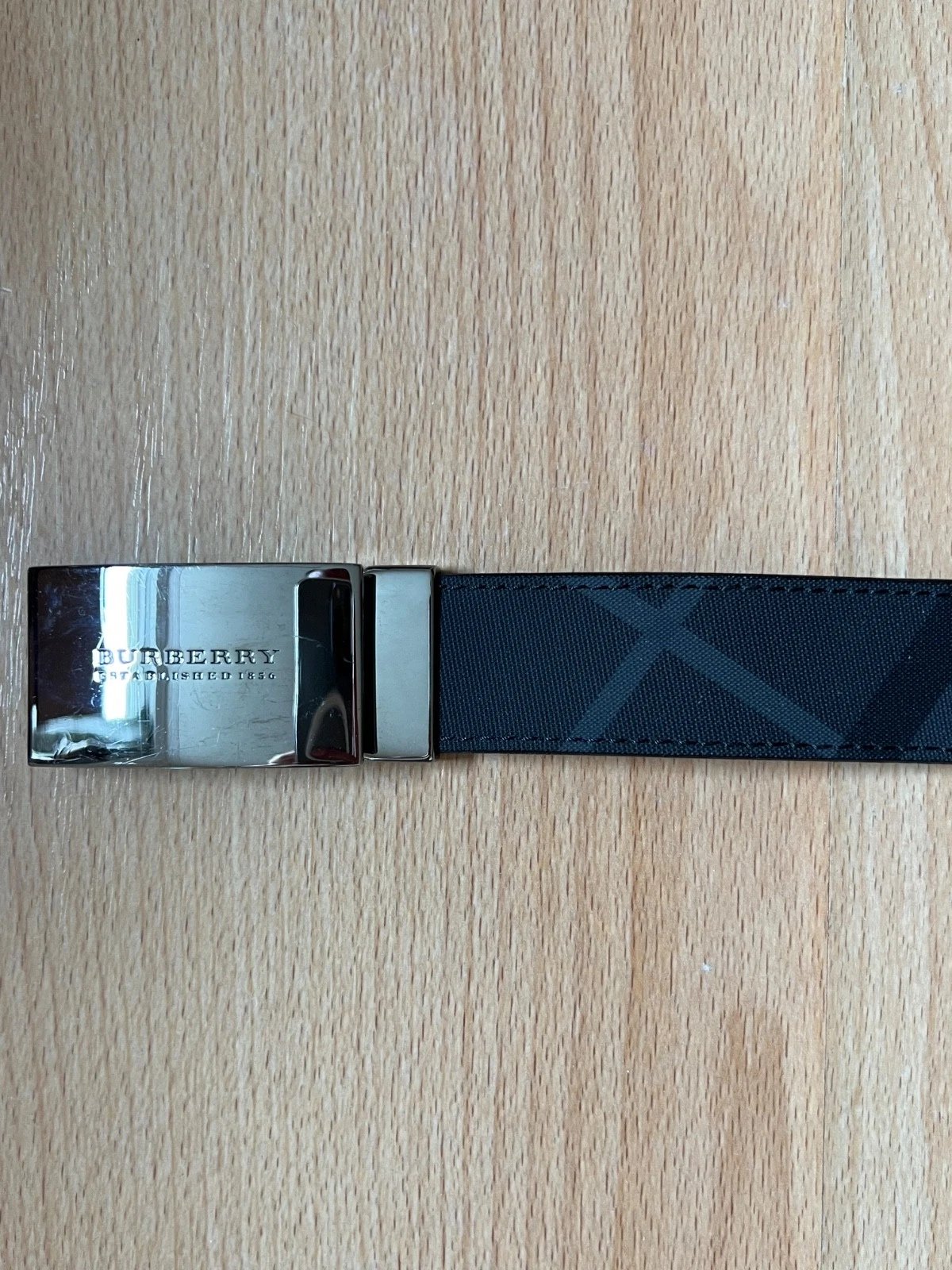 Autentico Burberry Uomo Nero Modello a quadri e Acciaio inossidabile lucido