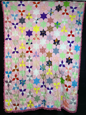 Vintage handgefertigte schöne 6-zackige Sternenmuster bunte Decke 100x60,6 Zoll