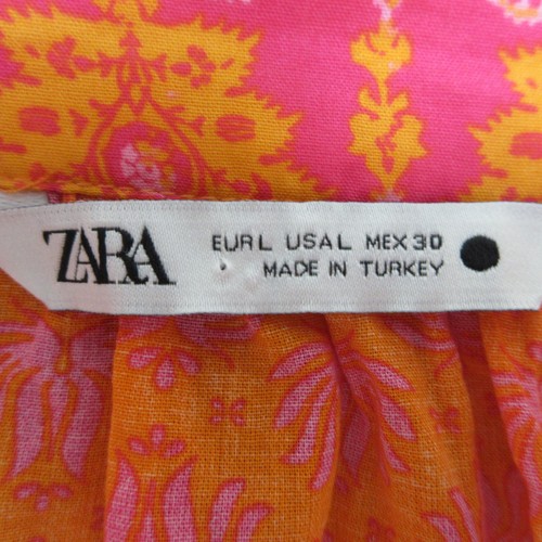 Zara Shirt Women Large Orange Pink Floral Boho Tunic V Neck Bell Sleeve Peasant - Picture 12 of 17