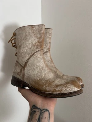 Bed Stu Cobbler Series Womens 8 Distressed White Crackle Leather Boots L559 Zip - Image 1 of 4