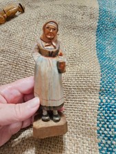 Lucerne Wood Carving Woman w Chicken Figurine P Maeder Black Forest Anri Style