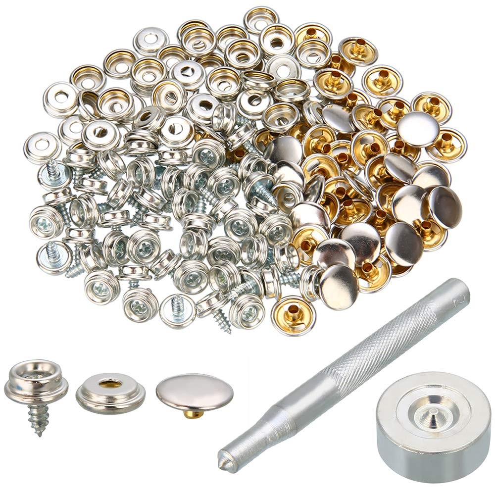Snaps Kit for Boat Cover, 120pcs Canvas Screws Snaps Buttons Tool Marine Grad...