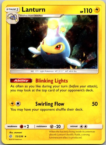 Lanturn 72/236 Rare Cosmic Eclipse Pokemon Near Mint