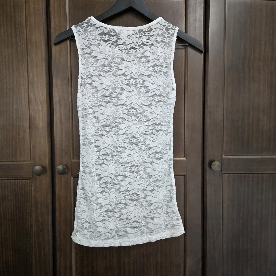 Ambiance Apparel Capas Tanque Encaje Cuello Alto Calce Ajustado Coqueta Boho Blanco Med Foto 4 de 4