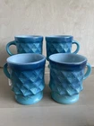 4 Vintage Fire King Blue Mug Set Anchor Hocking Turquoise Blue Milk Glass Cups
