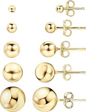18K Gold Plated Ball Stud Earrings Set, Sizes 3-10MM, 5 Pack, High Polish Finish