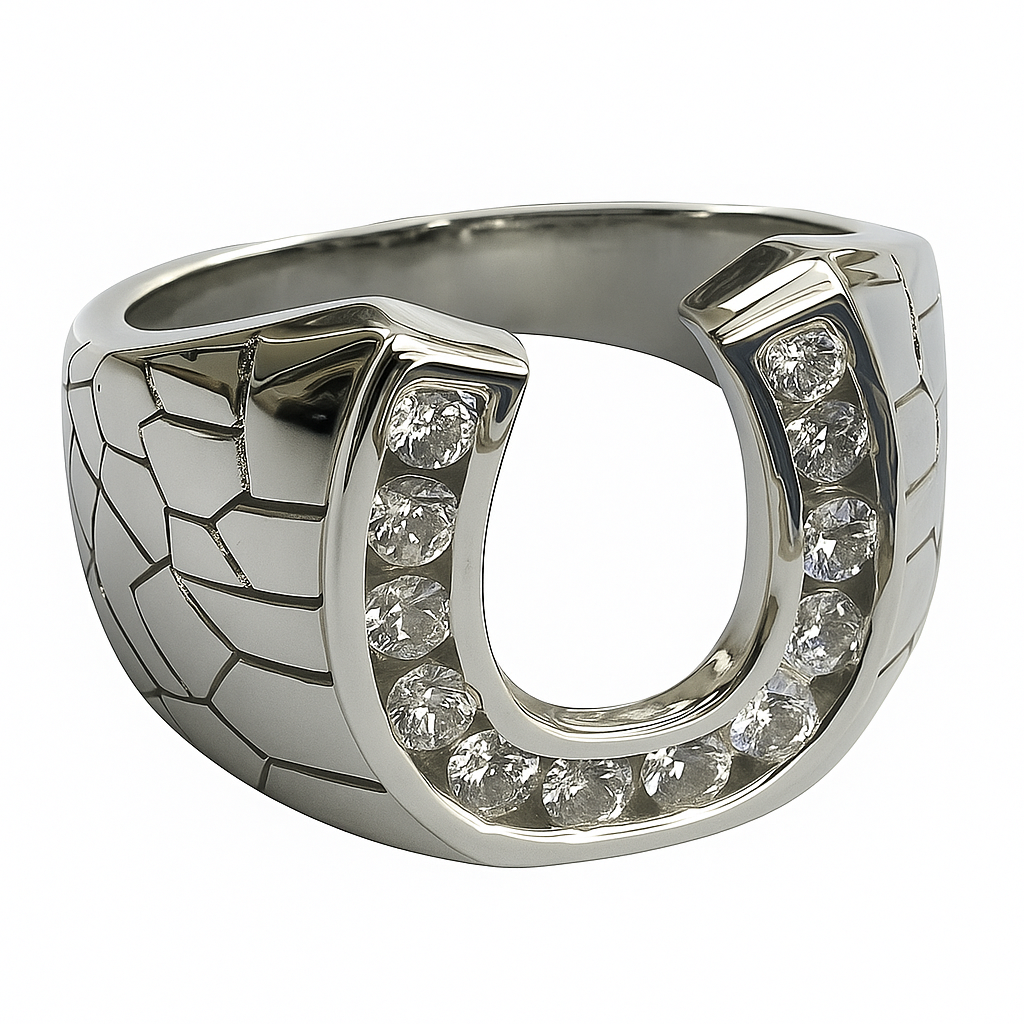 Mens Lucky Horseshoe Hip Hop Ring Real 925 Sterling Silver Iced