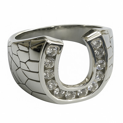 Mens Lucky Horseshoe Hip Hop Ring Real 925 Sterling Silver Iced