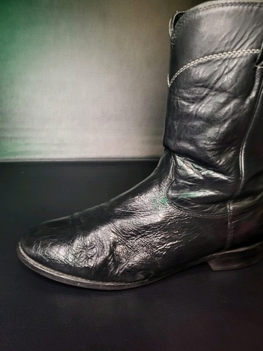 Botas de Vaquero Larry Mahan Vintage Negras Lisa Avestruz Roper Para Hombre Talla 10.5 XE - Imagen 11 de 12