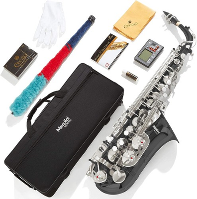 #ad Mendini Eb Alto Saxophone Case Tuner Mouthpiece 10 Reeds Black amp; Nickel $183.99