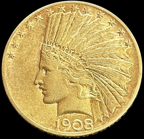 1908 GOLD UNITED STATES $10 DOLLAR INDIAN HEAD EAGLE MOTTO COIN