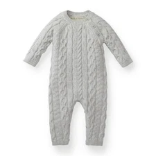 Hope & Henry Organic Cotton Cable Knit Sweater Baby Romper - Gray Heather - 3/6M