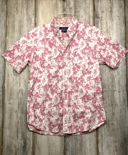 Crown&Ivy Classic Fit Tropical Short Sleeve Pink Hawaiian Button Down Men's S