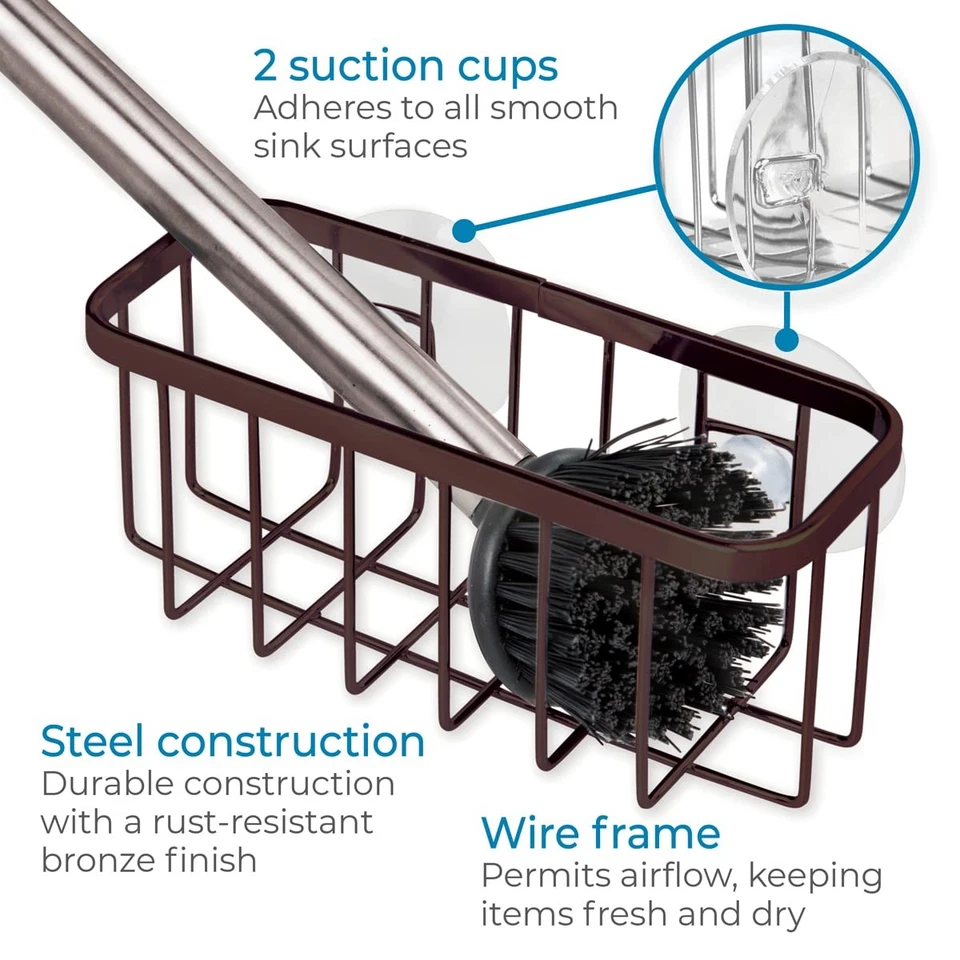 Bronze Kitchen Sink Caddy With Suction Cups For Sponges Brushes And Accessories - Image 4 of 4