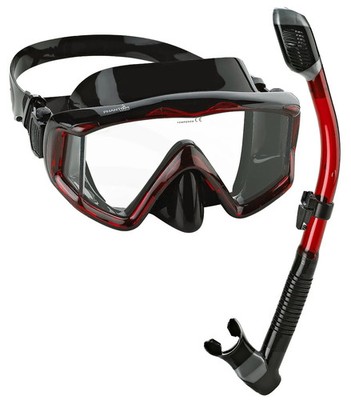 Phantom Aquatics Panoramic Scuba Snorkeling Set Dive Mask Red + phone pouch