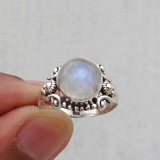 Beautiful Moonstone Gemstone Ring 925 Sterling Silver Handmade Round Shape Ring