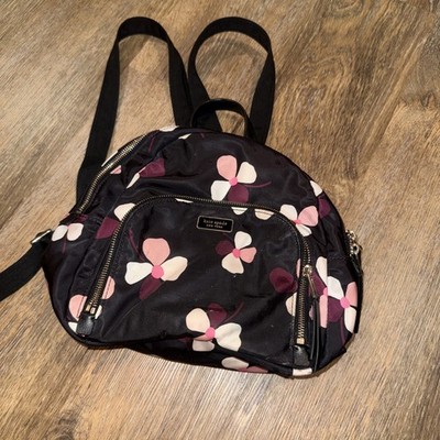 Kate Spade Black Nylon Backpack W/ Pink Flowers Modern Trendy Hippie Happy Fun