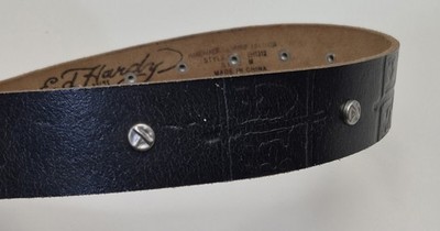 Vintage Y2K 2000s Ed Hardy Black Studded Bulldog Leather Belt Size