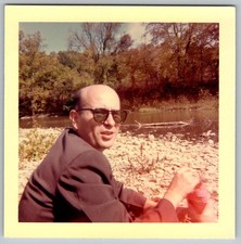 Vtg Color Snapshot Man By River With Sunglasses 1960s