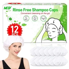 Shampoo Caps No Rinse Waterless Hair Washing Shower Caps 12 Packs for Elderly, W