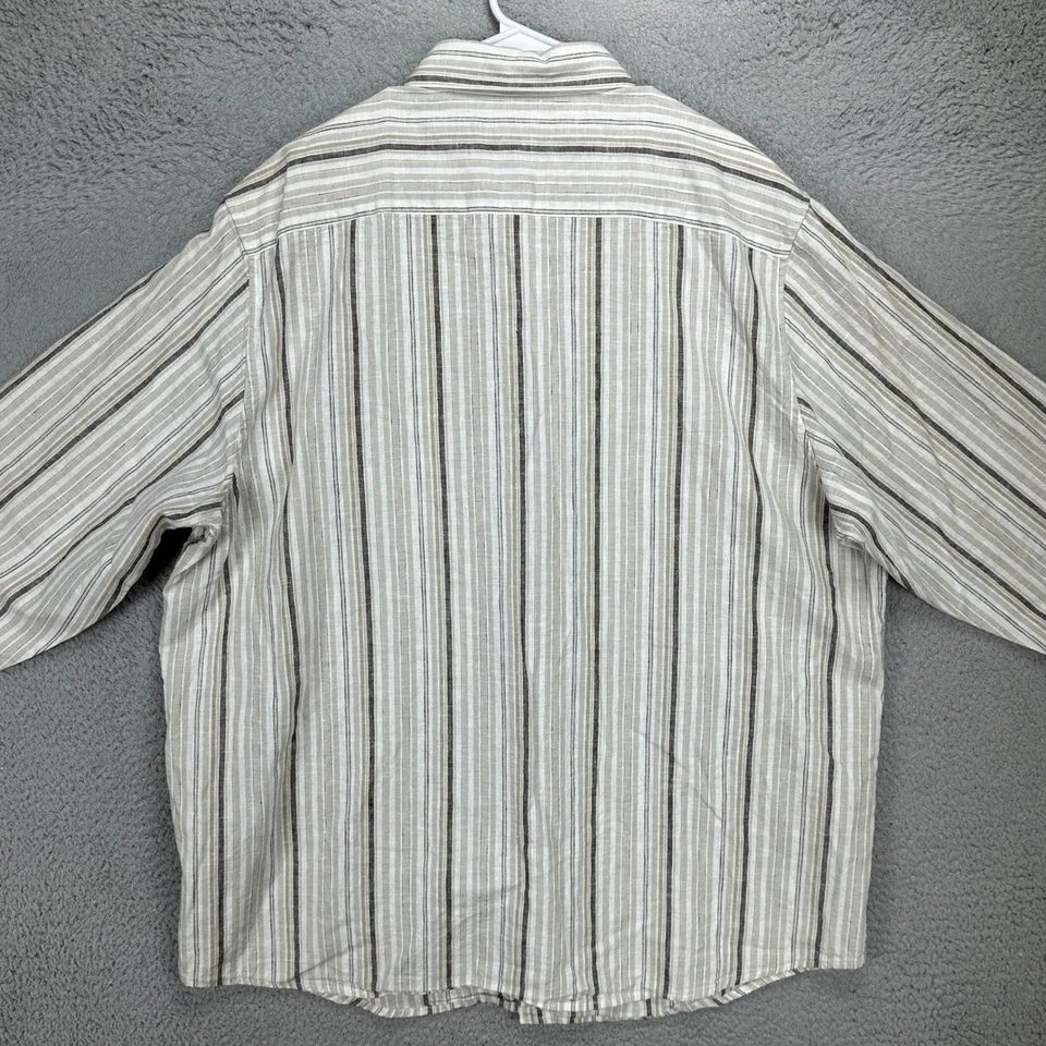 Camisa Concept Claiborne Para Hombres Mezcla de Lino 2XLT Alta Gris Tostado Rayas Abotonada Foto 3 de 4