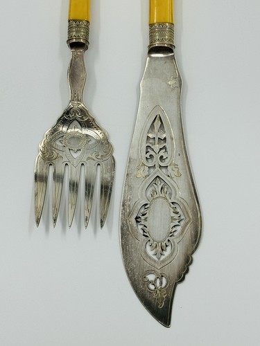 Antique English Silver Set Of Fishing Fork and K.... - Picture 17 of 23