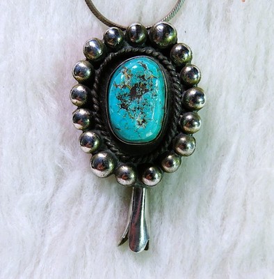 sterling Navajo, Squash Blossom Turquoise Pendant